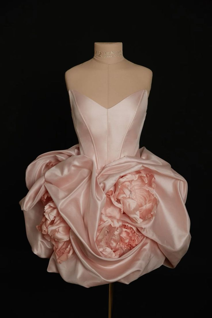 Pink Strapless Satin Pleated Flowers Homecoming Dress Short Birthday Dress - FashionDia
