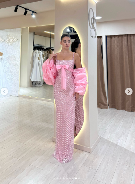 Gorgeous Spaghetti Straps Pink Sequin Beaded Mermaid Evening Dress Long Party Dress - View 7 | FashionDia