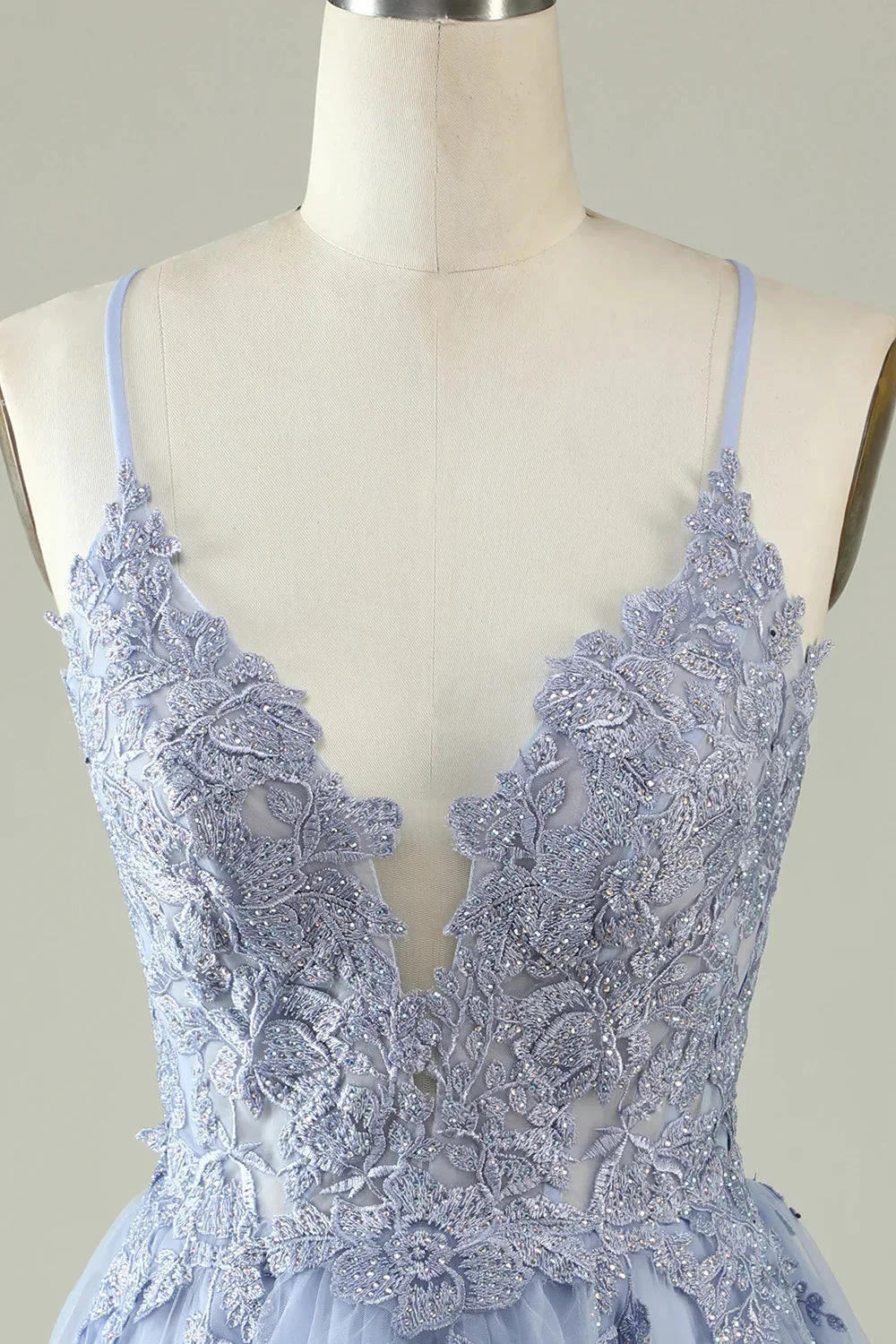 A Line Spaghetti Straps Light Purple Short Homecoming Dress with Appliques (ZD11972)