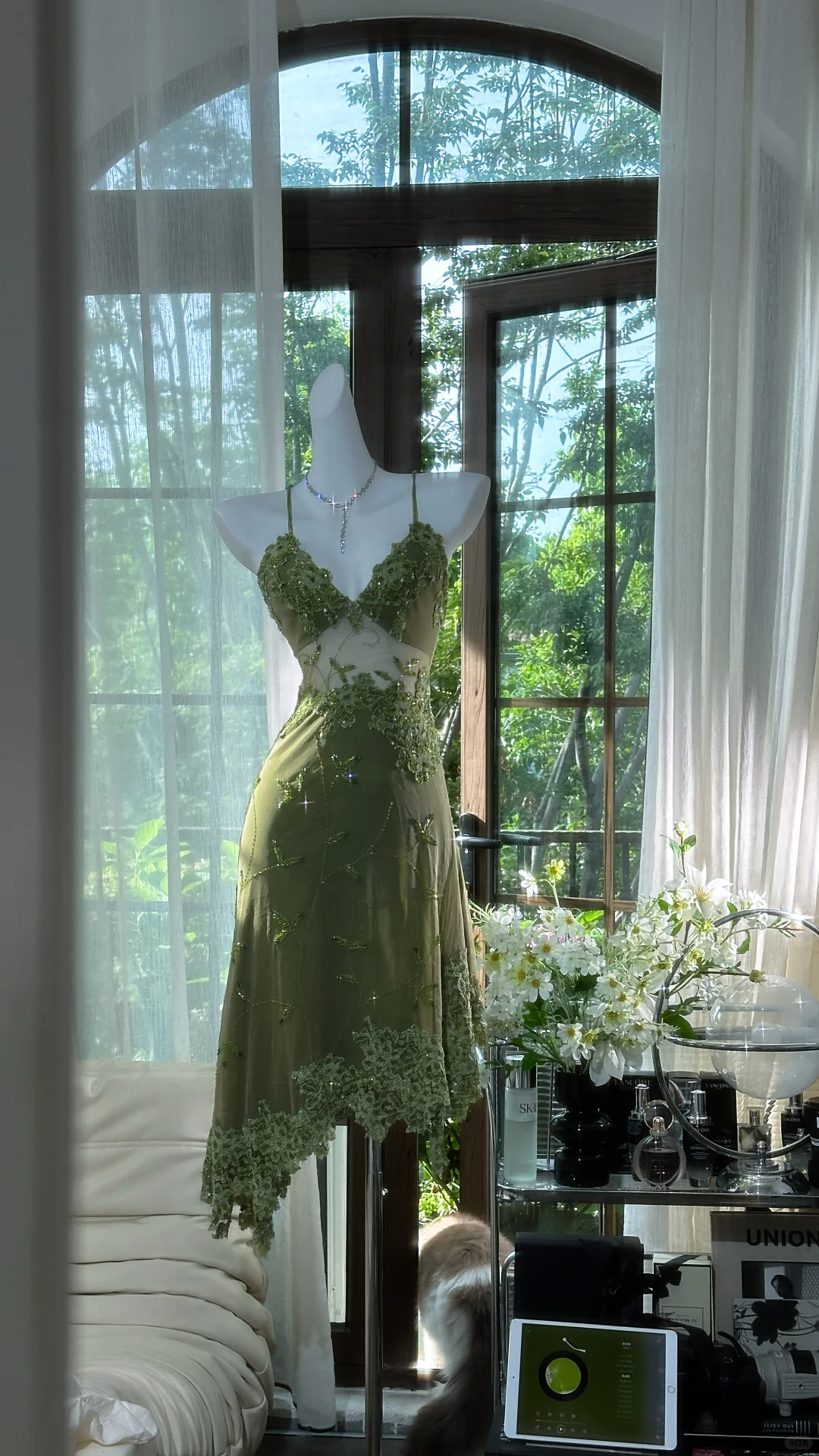 Vintage Spaghetti Straps Green Lace Appliques Beaded Short Graduation Homecoming Dress Birthday Outfits S723