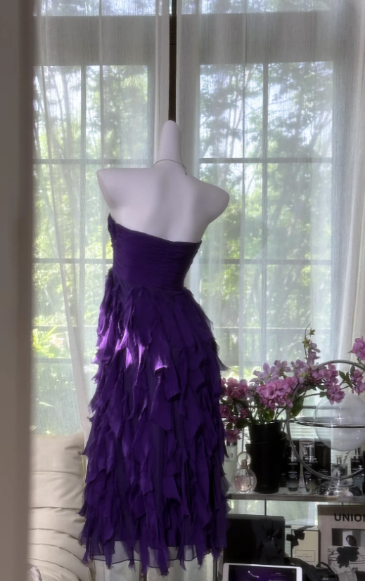 BeautifuL Sweetheart Neck Purple Chiffon Layered Long Prom Dress Formal Evening Dress - View 5 | FashionDia