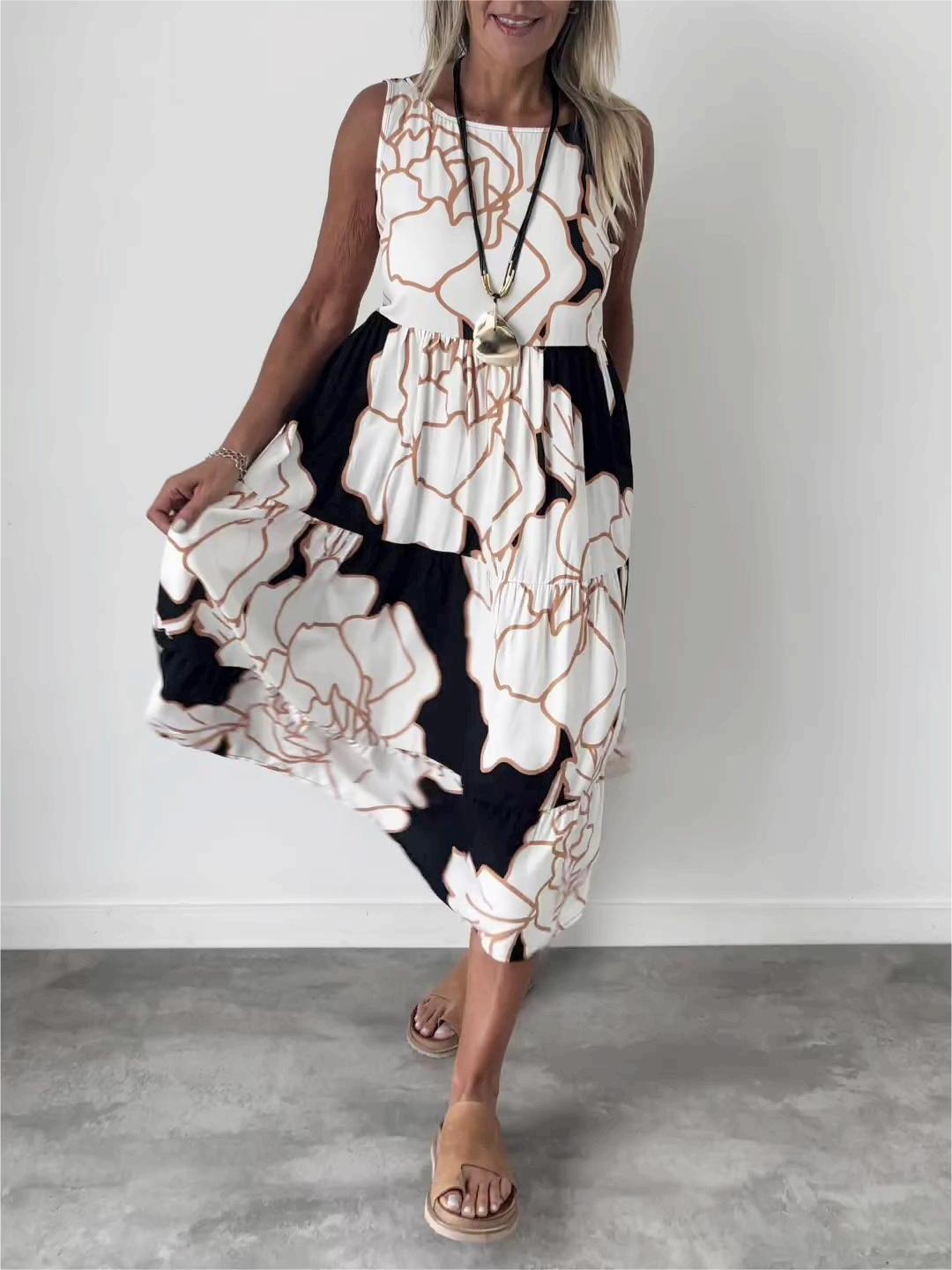 Luna Aesthetic Stylish Floral Print Dress Chic Silhouette Collection