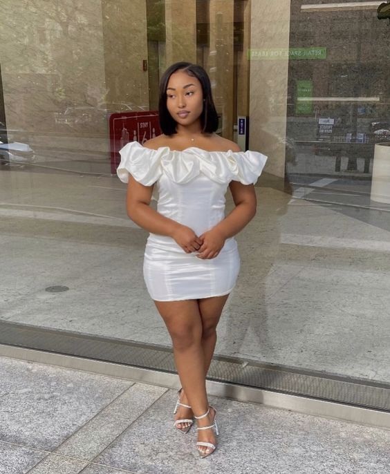 Elegant Birthday Dress White Off-the-Shoulder Homecoming Dress Graduation Dress - View 3 | FashionDia