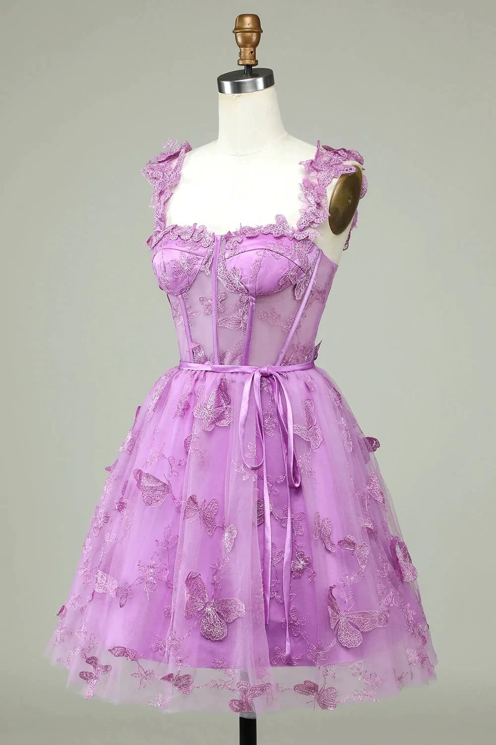 Cute Purple A Line Corset Short Homecoming Dress with Appliques (ZD11440)