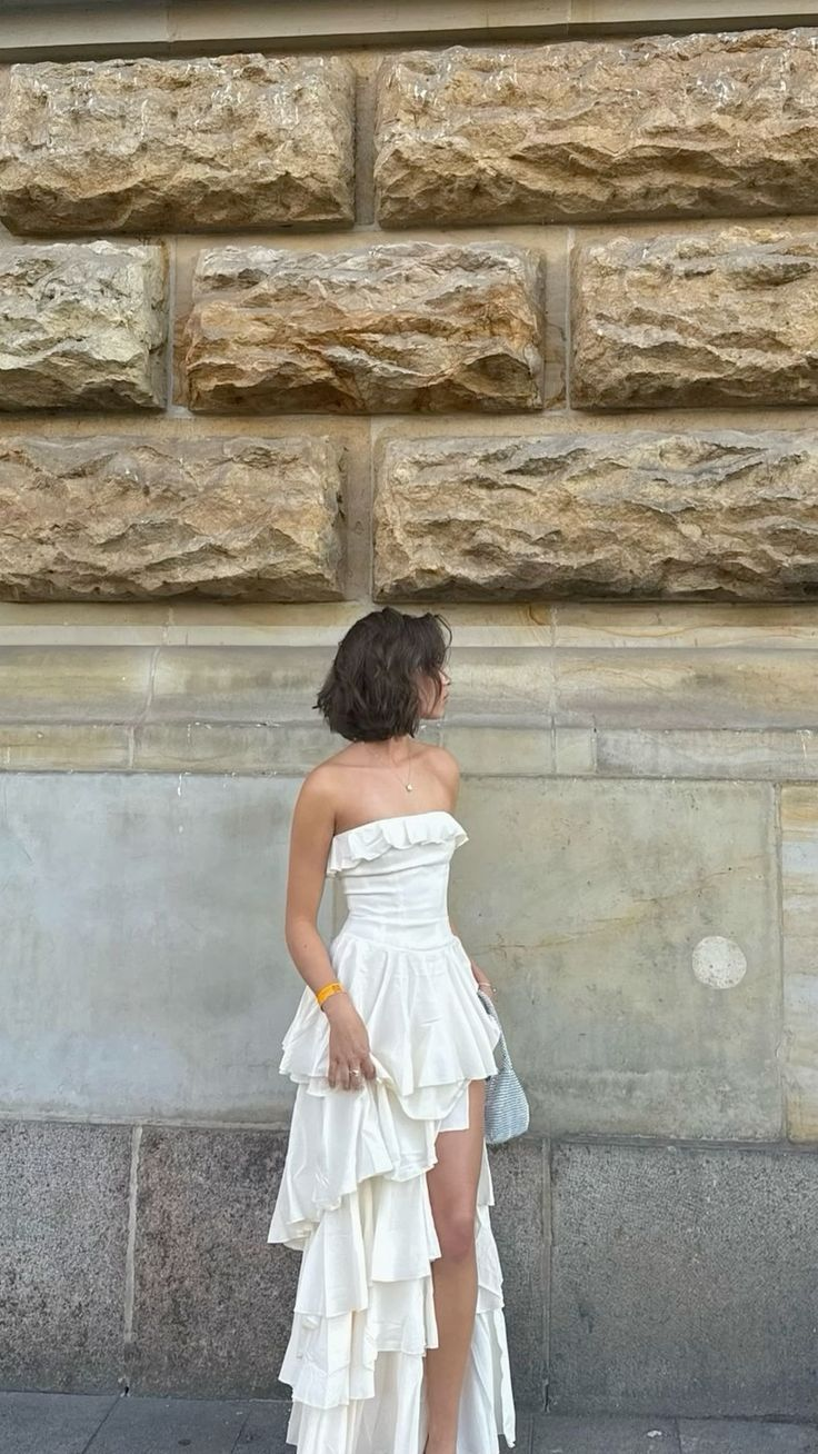 Elegant Ivory Strapless Satin Layered Prom Dress,Formal Wedding Evening Dress - FashionDia