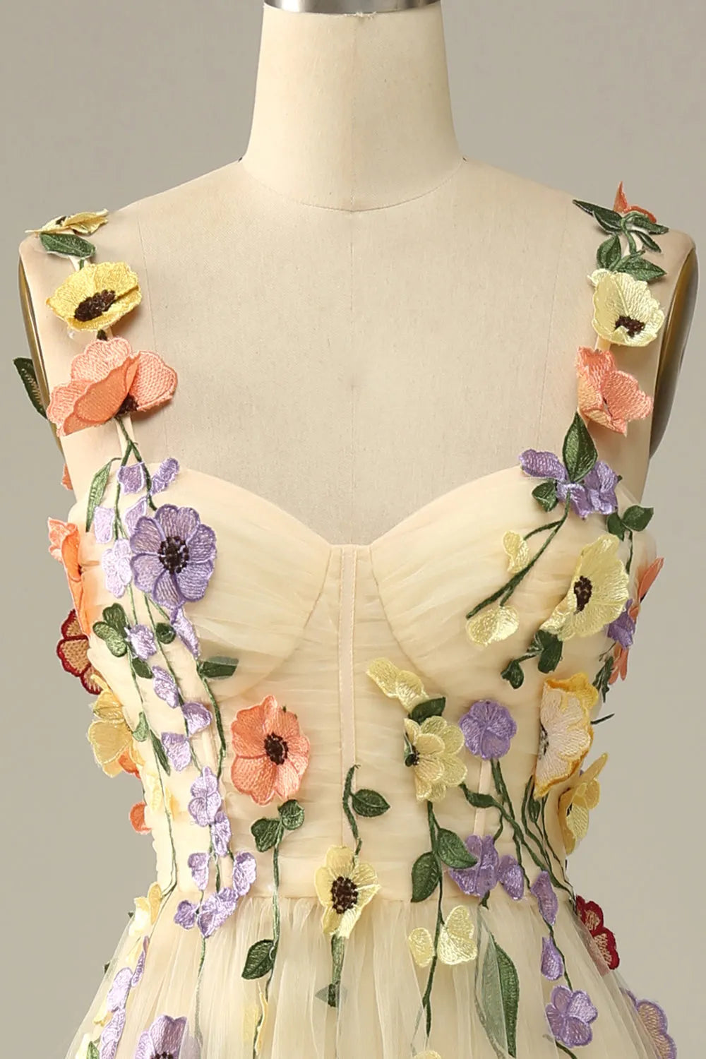 Fairy Tulle Appliques Prom Dress Sweetheart Spaghetti Strap Floor Length Homecoming Dress vestidos de graduación