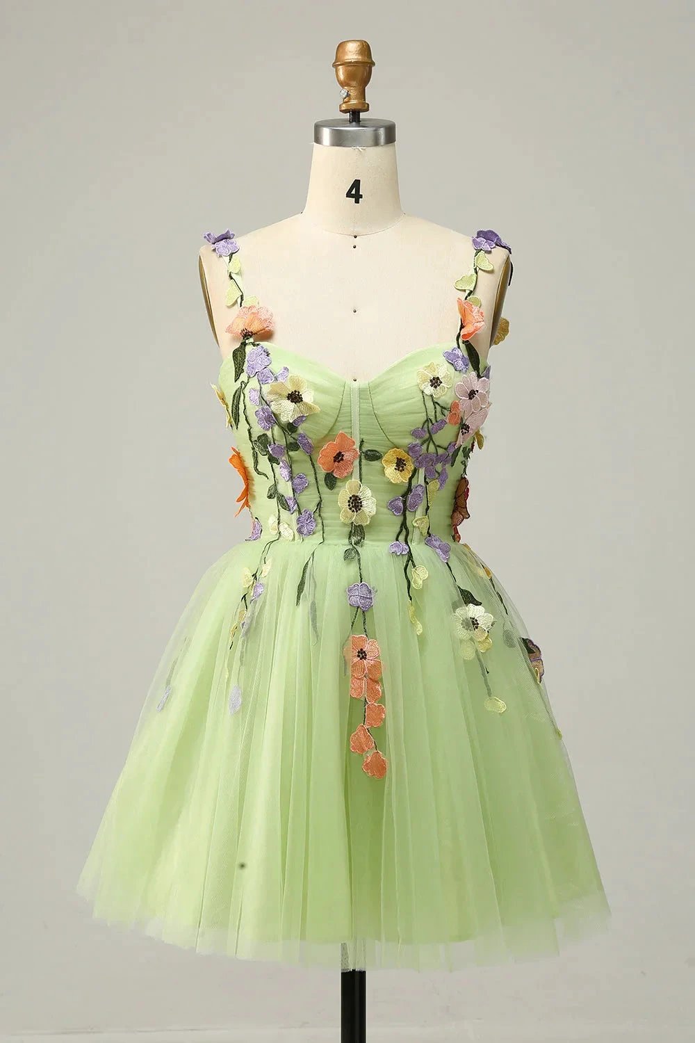 Champagne A Line Spaghetti Straps Short Homecoming Dress with Appliques (ZD11535) - View 8 | VelvetHem