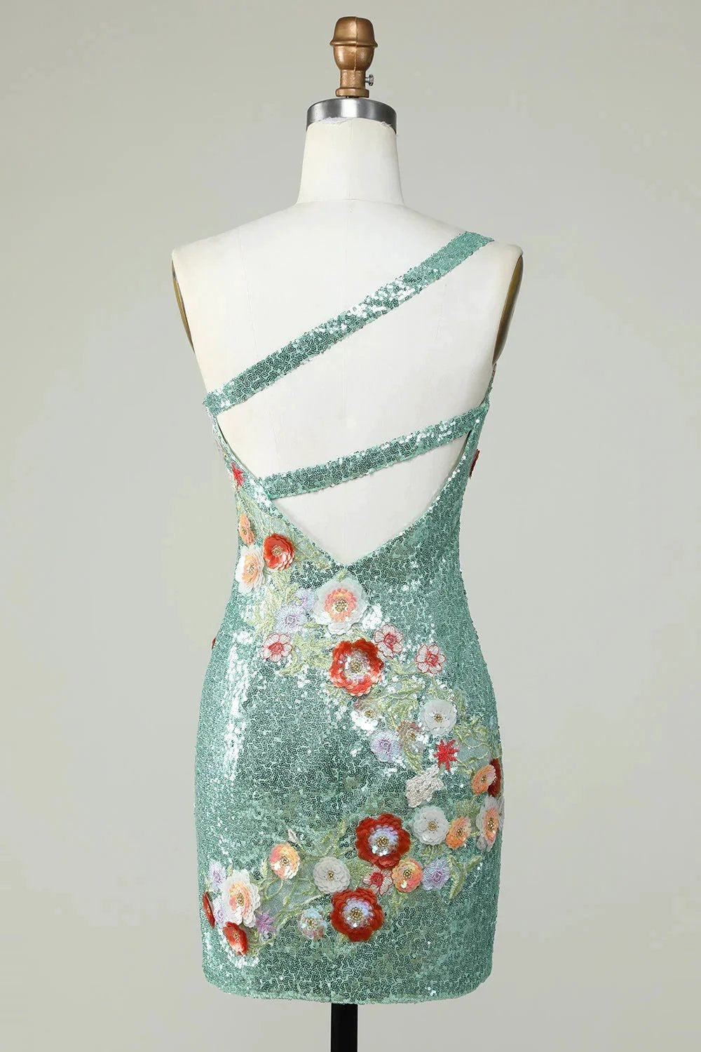 Bodycon One Shoulder Black Sequin Beading Homecoming Dress with 3d Flowers (ZD11539)