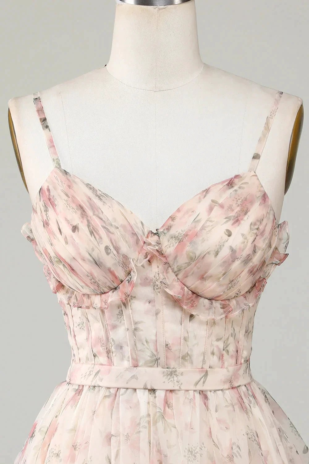 Champagne A-Line Corset Floral Short Homecoming Dress with Lace Up Back (ZD11534) - View 4 | VelvetHem