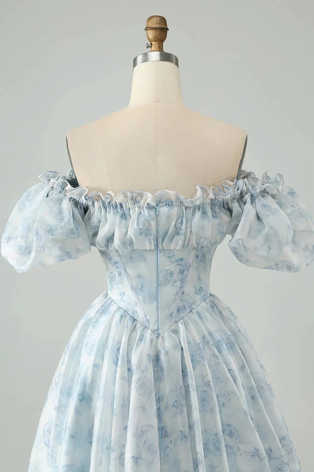 Cute Light Green A Line Square Neck Floral Short Homecoming Dress with Ruffles (ZD11452)
