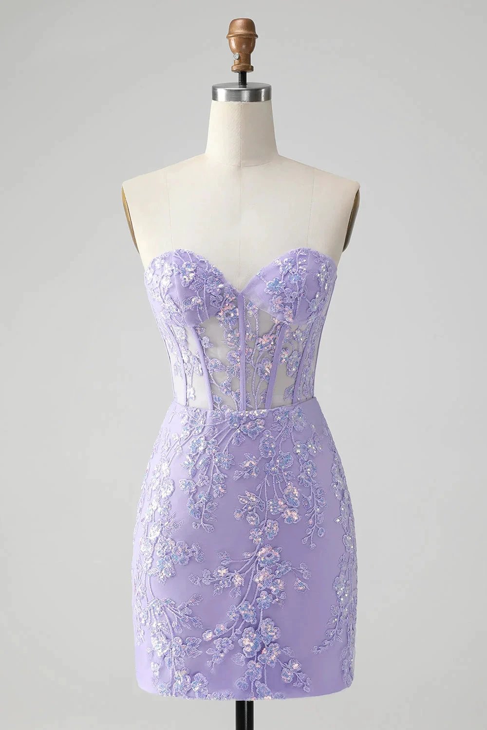 Classy Lilac Bodycon Sweetheart Corset Short Homecoming Dress with Sequins by WEDTREND
