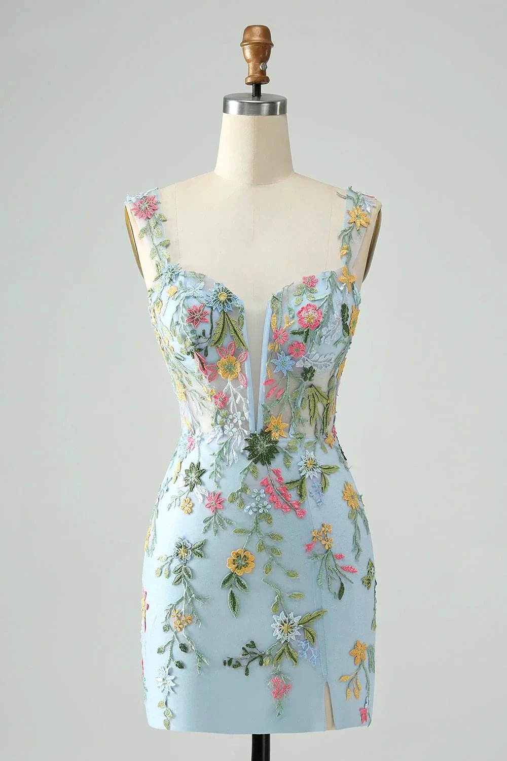 Blue Flower Mermaid Off The Shoulder Corset Short Homecoming Dress with Embroidery (ZD11550)
