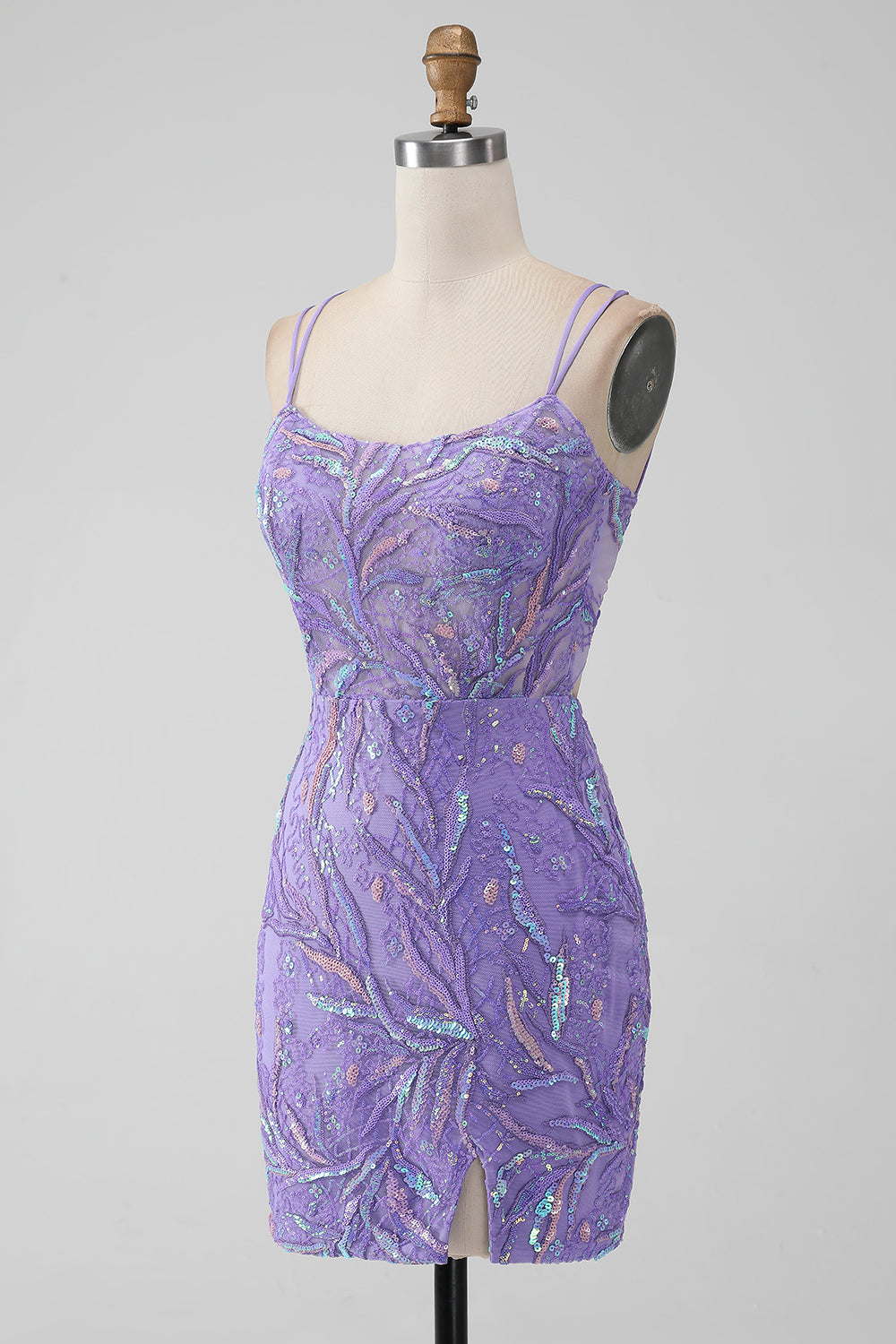 Sparkly Lilac Bodycon Sequins Appliques Short Homecoming Dress with Slit