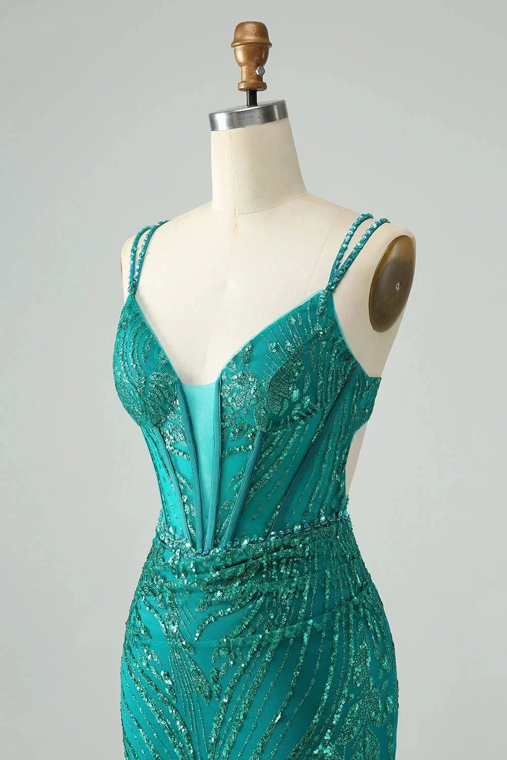 Classy Dark Green Bodycon Spaghetti Straps Corset Sequin Short Homecoming Dress (ZD11498)