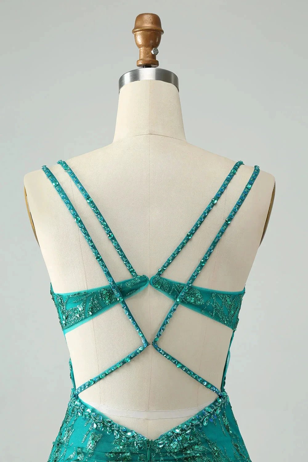 Classy Dark Green Bodycon Spaghetti Straps Corset Sequin Short Homecoming Dress (ZD11498)