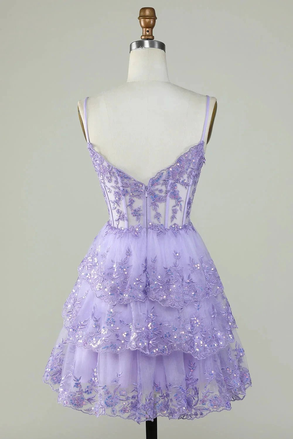 Cute Black A Line Sparkly Sequin Tiered Corset Short Homecoming Dress (ZD11484)