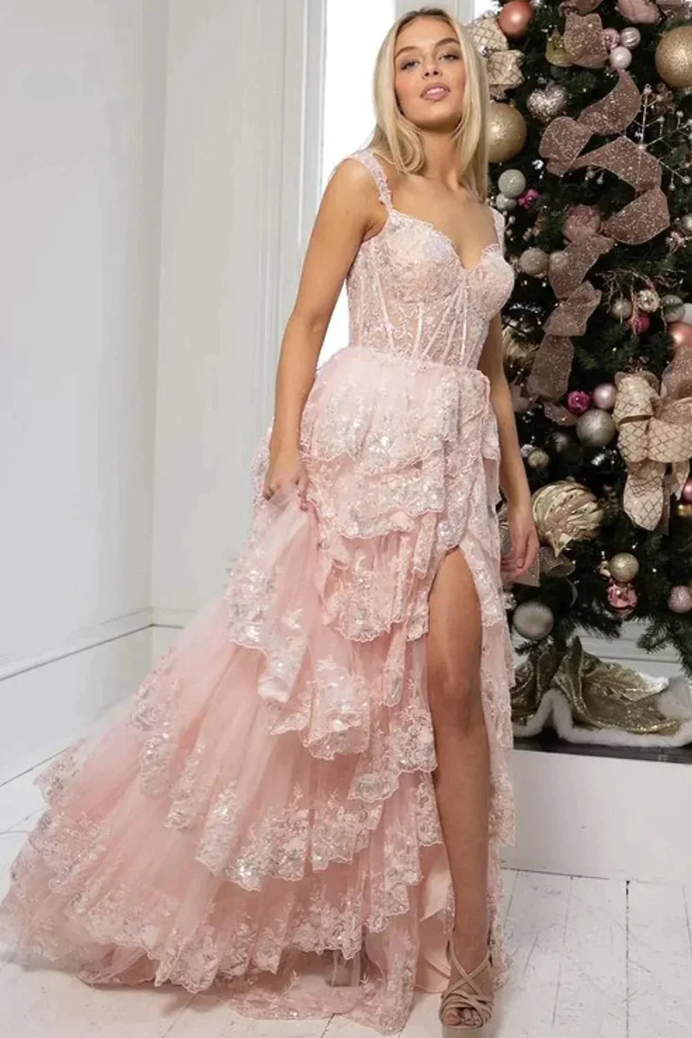 Sparkly Black Off The Shoulder Long Tiered Corset Prom Dress With Sequin