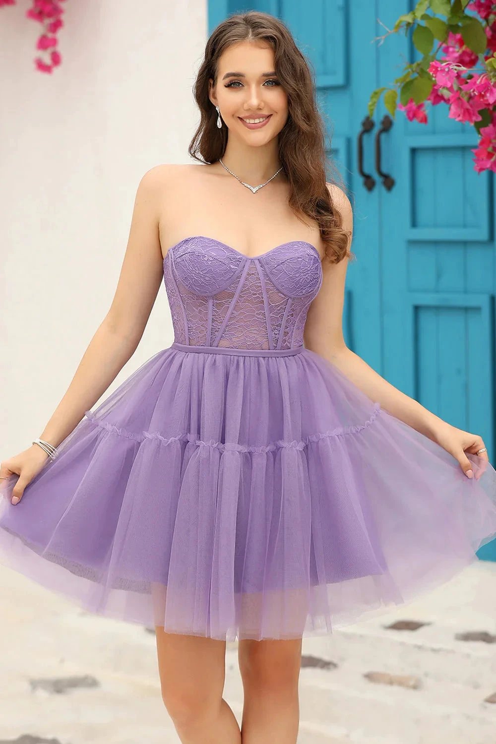Black A-Line Corset Detachable Long Sleeves Homecoming Dress (ZD11568)