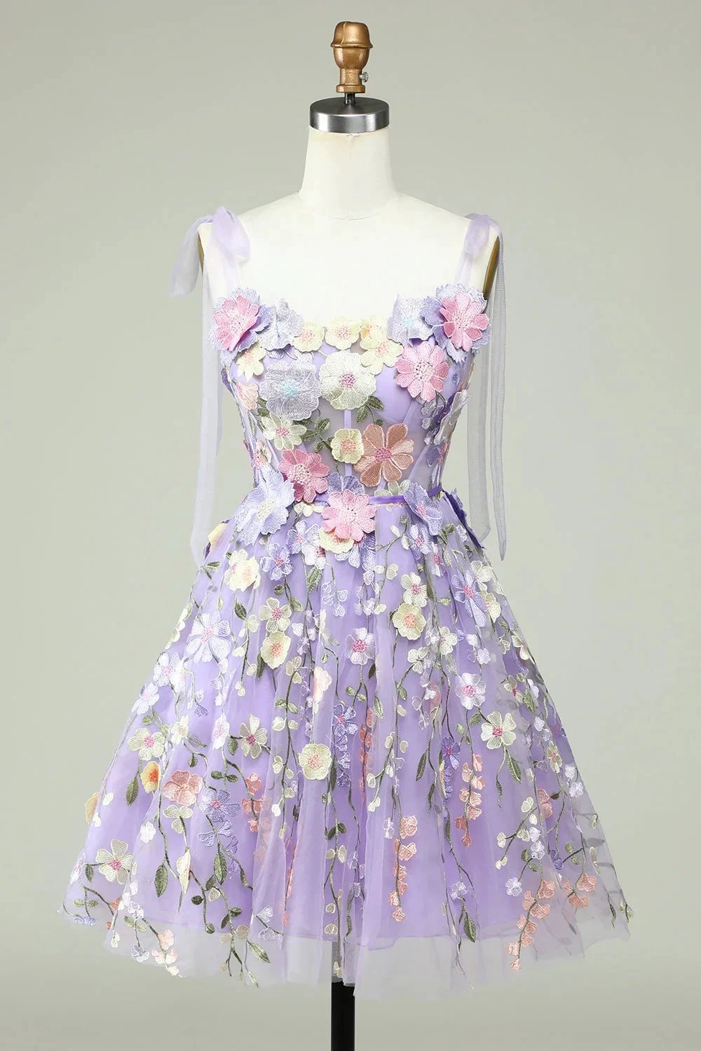 Blue A Line Spaghetti Straps Corset Homecoming Dress with 3D Flowers by WEDTREND