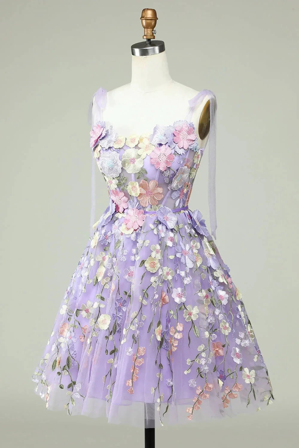 Blue A Line Spaghetti Straps Corset Homecoming Dress with 3D Flowers (ZD11554)