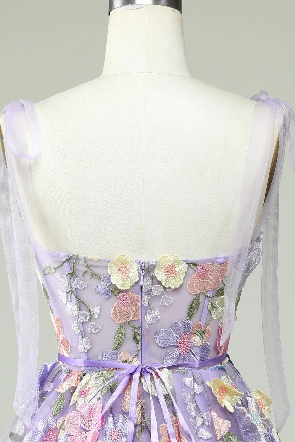 Blue A Line Spaghetti Straps Corset Homecoming Dress with 3D Flowers (ZD11554)