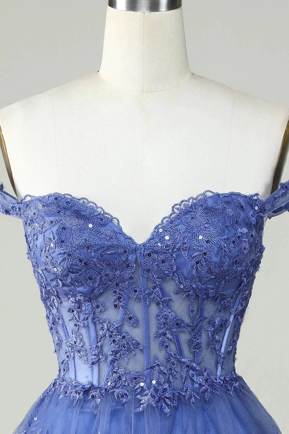 Cute A Line Corset Tiered Short Dark Blue Homecoming Dress with Lace (ZD11491)