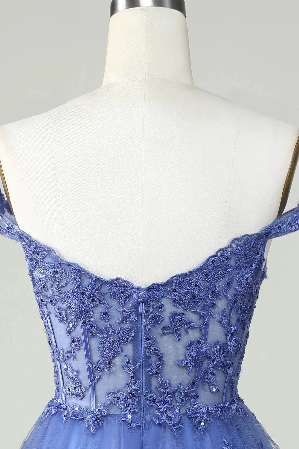 Cute A Line Corset Tiered Short Dark Blue Homecoming Dress with Lace (ZD11491) - View 6 | VelvetHem
