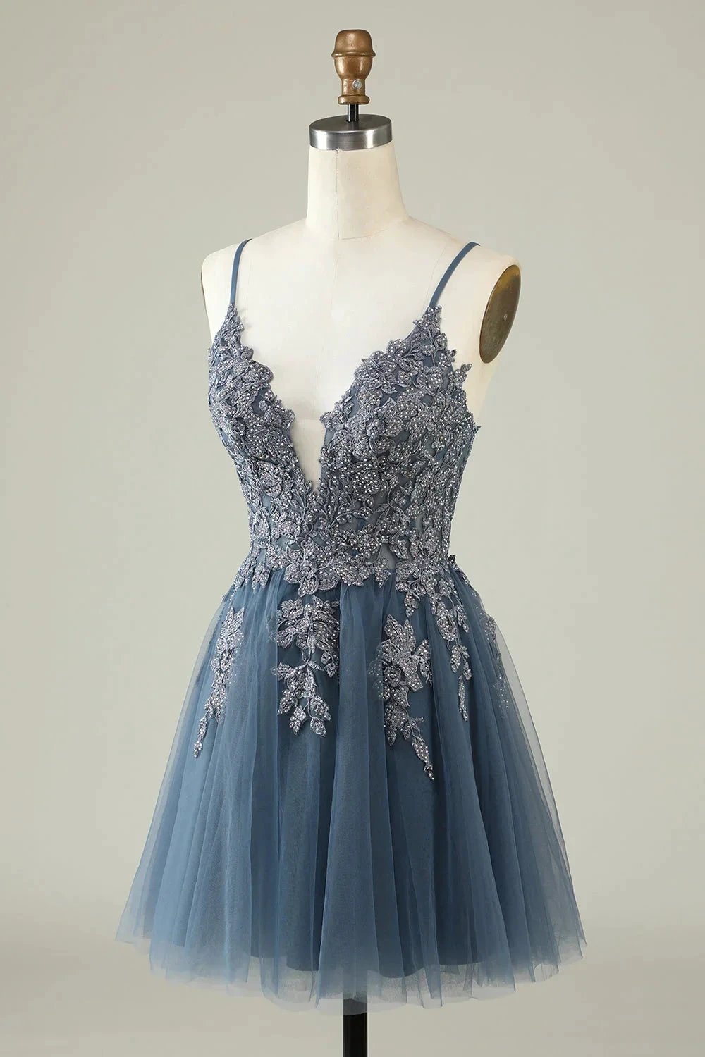 Blush A Line Spaghetti Straps Short Homecoming Dress with Appliques (ZD11545)
