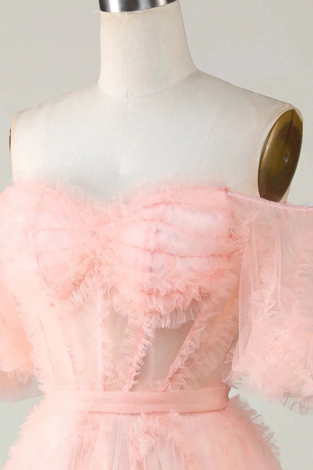 Cute Blush A line Tulle Off The Shoulder Short Homecoming Dress (ZD11473)