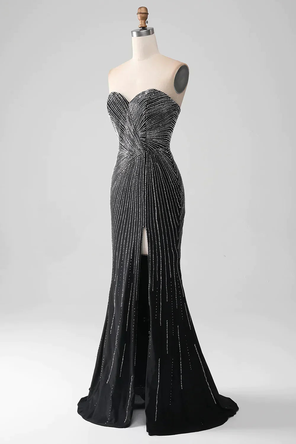 Sparkly Beaded Sweetheart Long Black Mermaid Prom Dress With Split