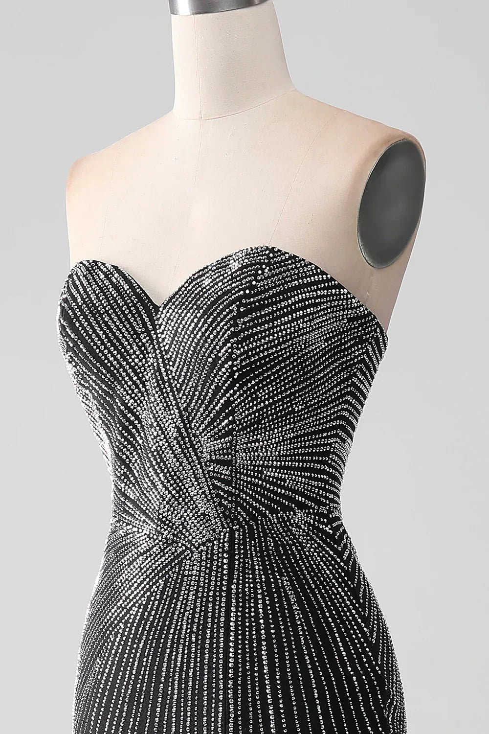 Sparkly Beaded Sweetheart Long Black Mermaid Prom Dress With Split