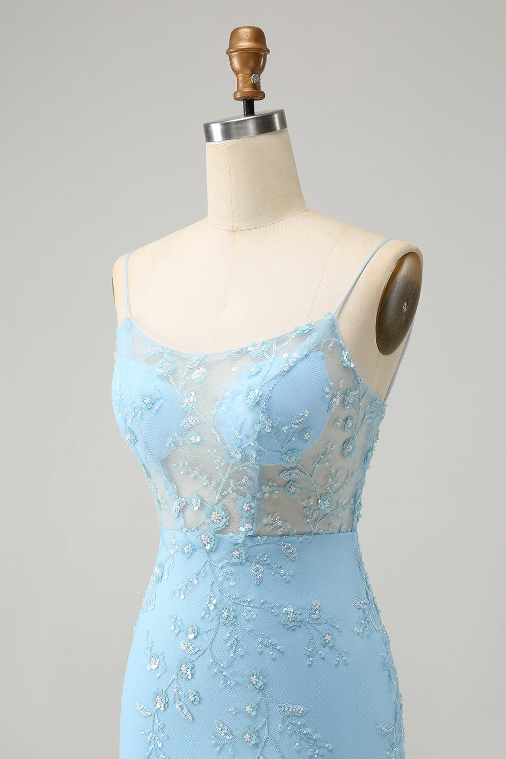 Blue Spaghetti Straps Bodycon Homecoming Dress with Lace-Up Back
