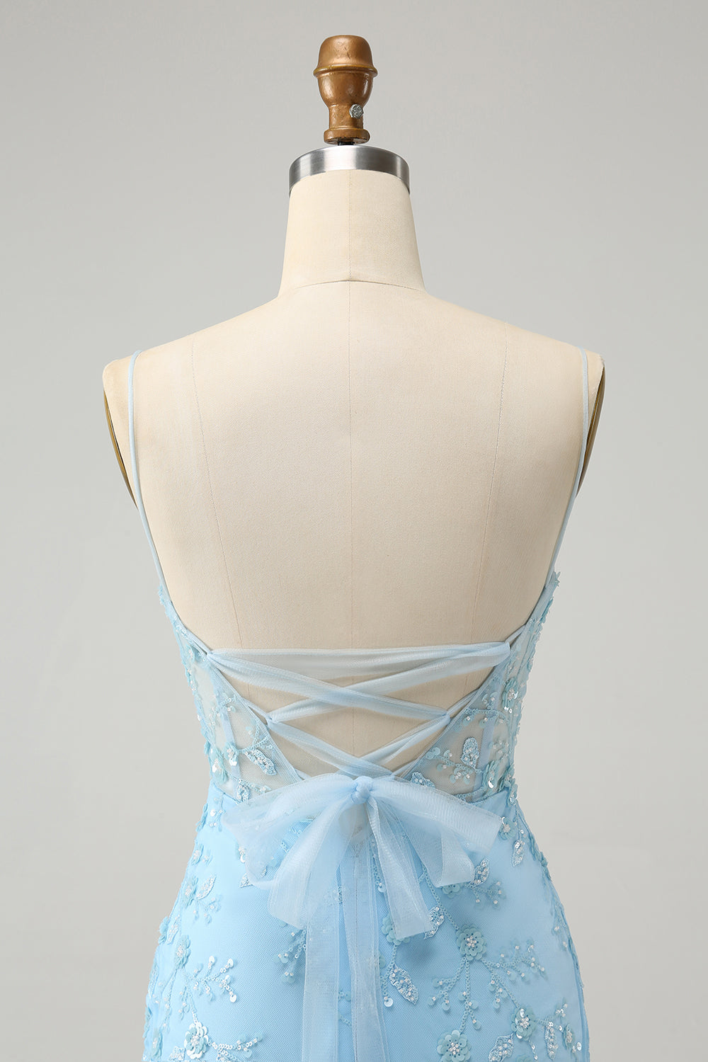 Blue Spaghetti Straps Bodycon Homecoming Dress with Lace-Up Back