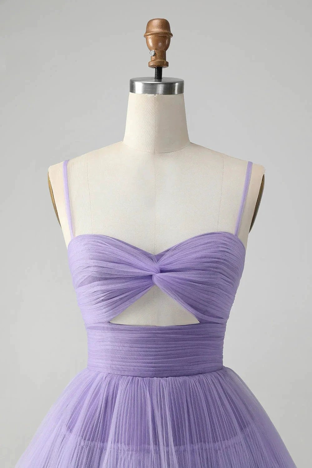 Cute Purple A Line Spaghetti Straps Short Tiered Homecoming Dress with Hollow Out (ZD11438)