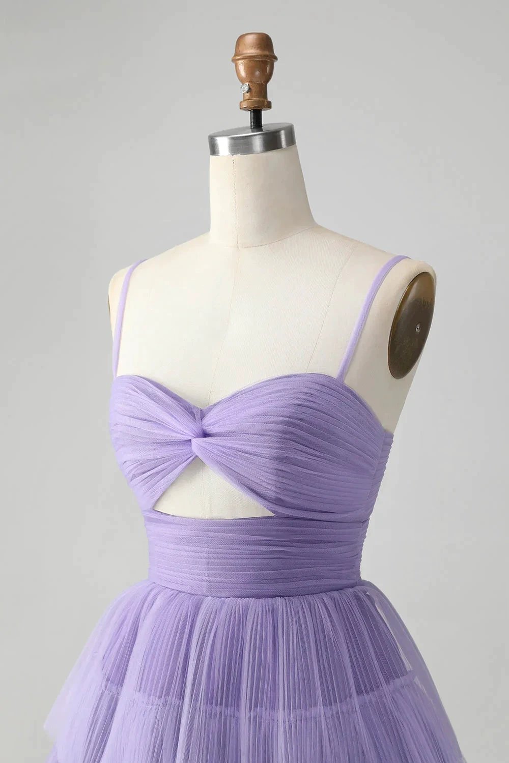 Cute Purple A Line Spaghetti Straps Short Tiered Homecoming Dress with Hollow Out (ZD11438)