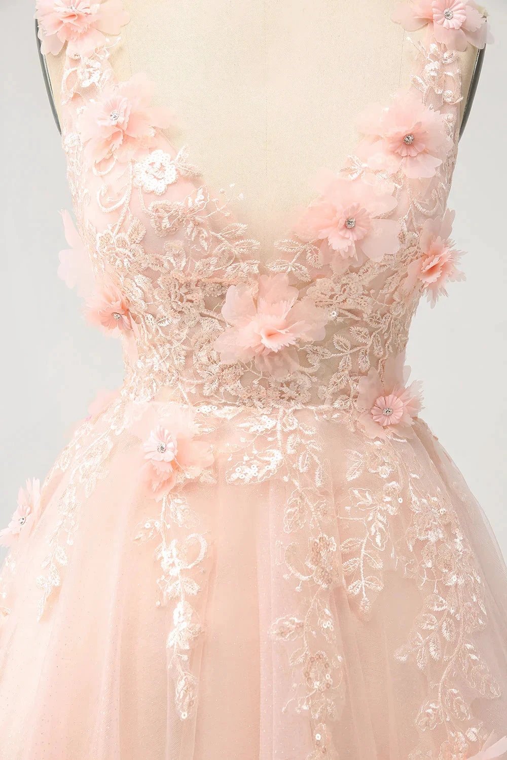 Cute Blush A Line V Neck Sequin Corset Short Homecoming Dress with Appliques (ZD11472)