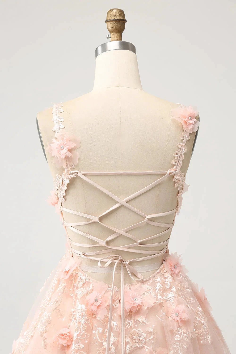 Cute Blush A Line V Neck Sequin Corset Short Homecoming Dress with Appliques (ZD11472)