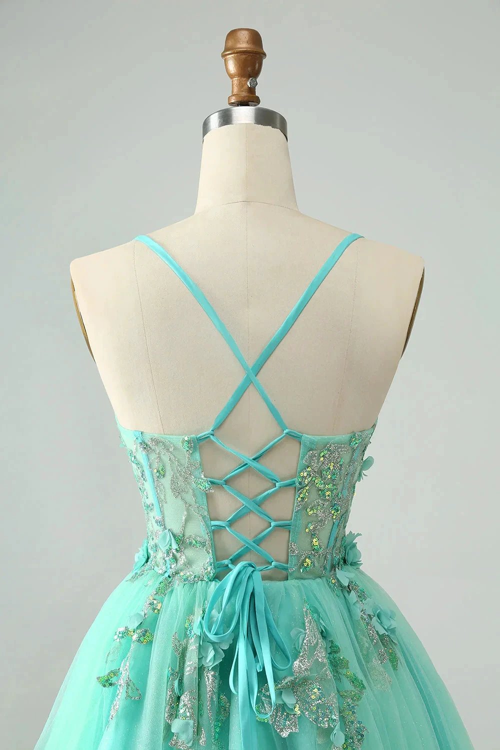Cute Green A Line Spaghetti Straps Corset Short Homecoming Dress with Appliques (ZD11464)