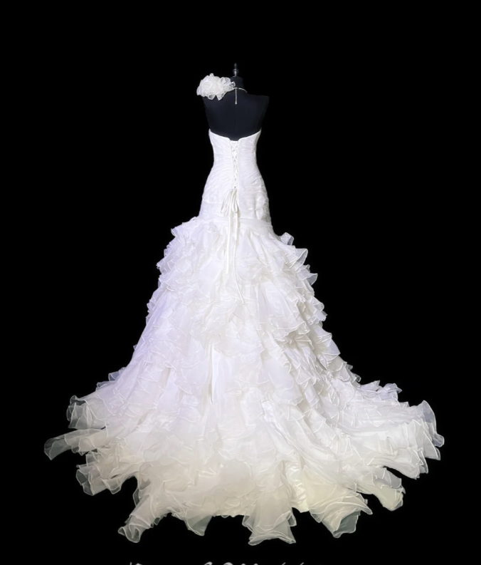Charming White Strapless Tulle Pleated Mermaid Wedding Dress Long Bridal Dress - View 3 | FashionDia