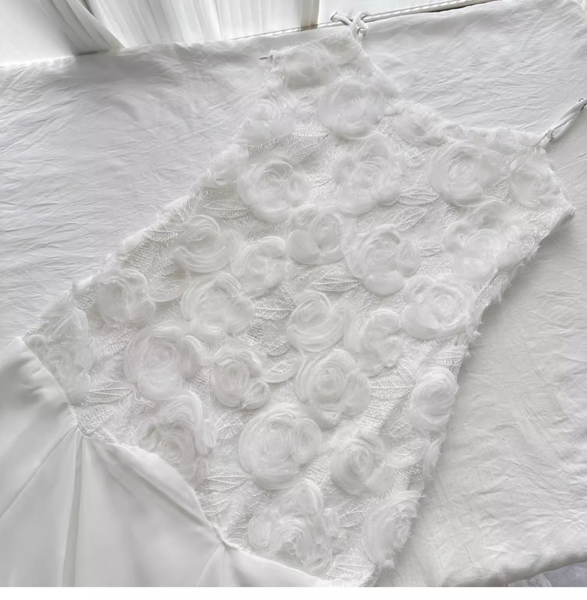 White Suspender Dress French Chiffon Waist Party Dress Mermaid Dress - View 4 | FashionDia