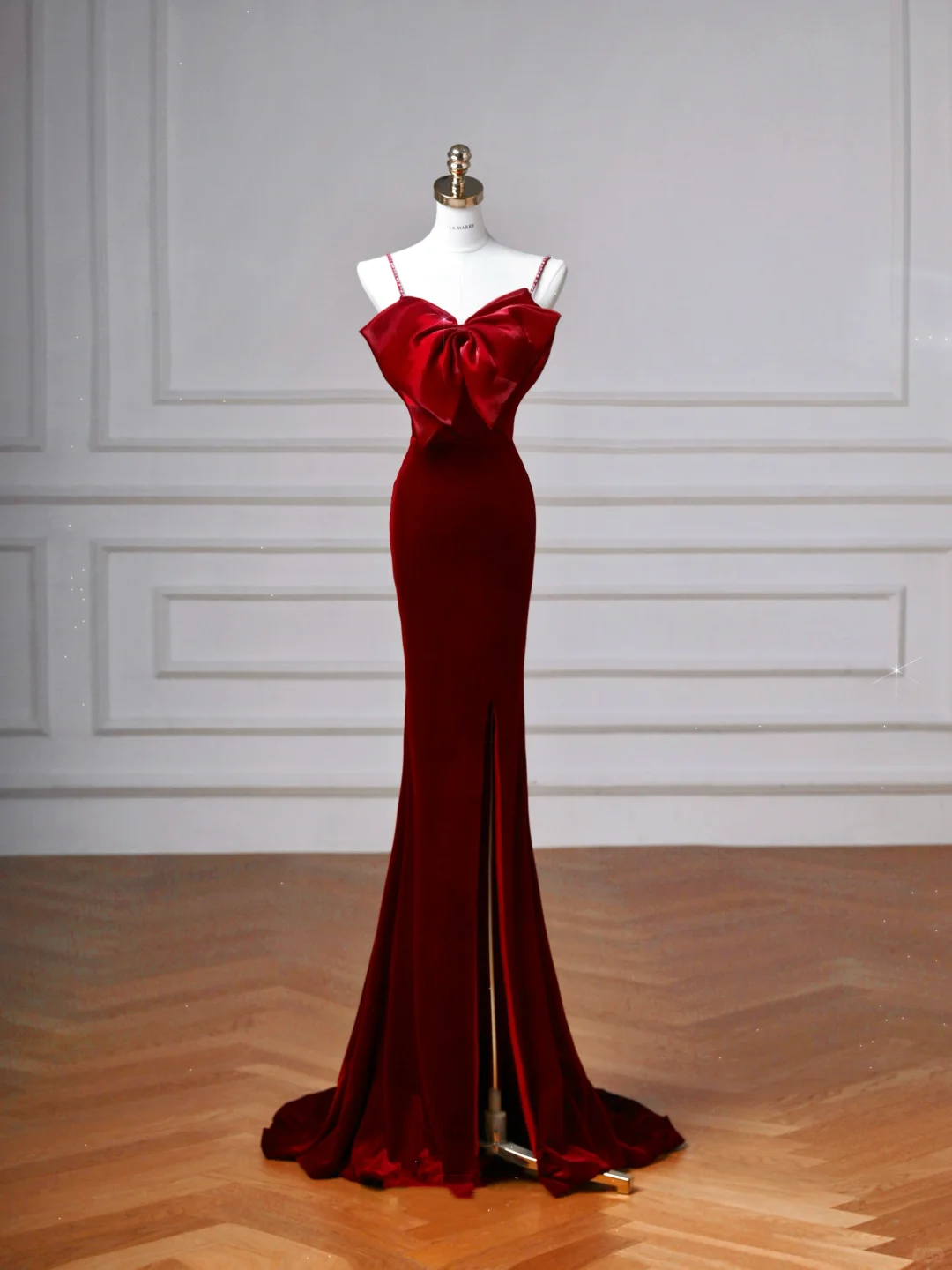 Charming Burgundy Velvet Slit Mermaid Evening Dress Long Prom Dress Y8603 - View 4 | VelvetHem