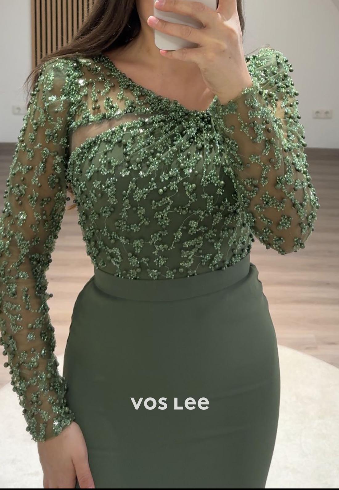 Beading Long Sleeve Scoop Floor-Length Column Formal Evening Dresses