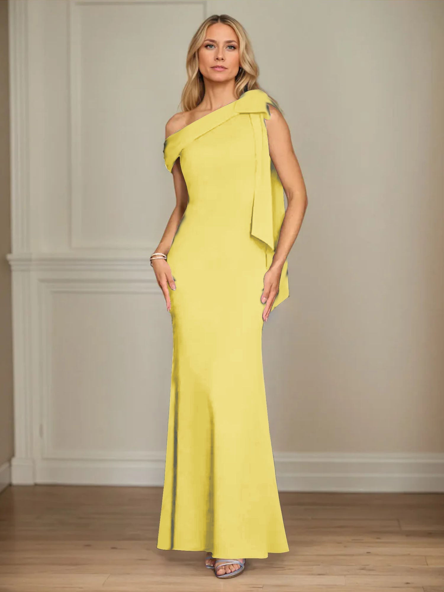 Trumpet/Mermaid One Shoulder Sleeveless Stretch Crepe Mother of the Bride Dress With Bow