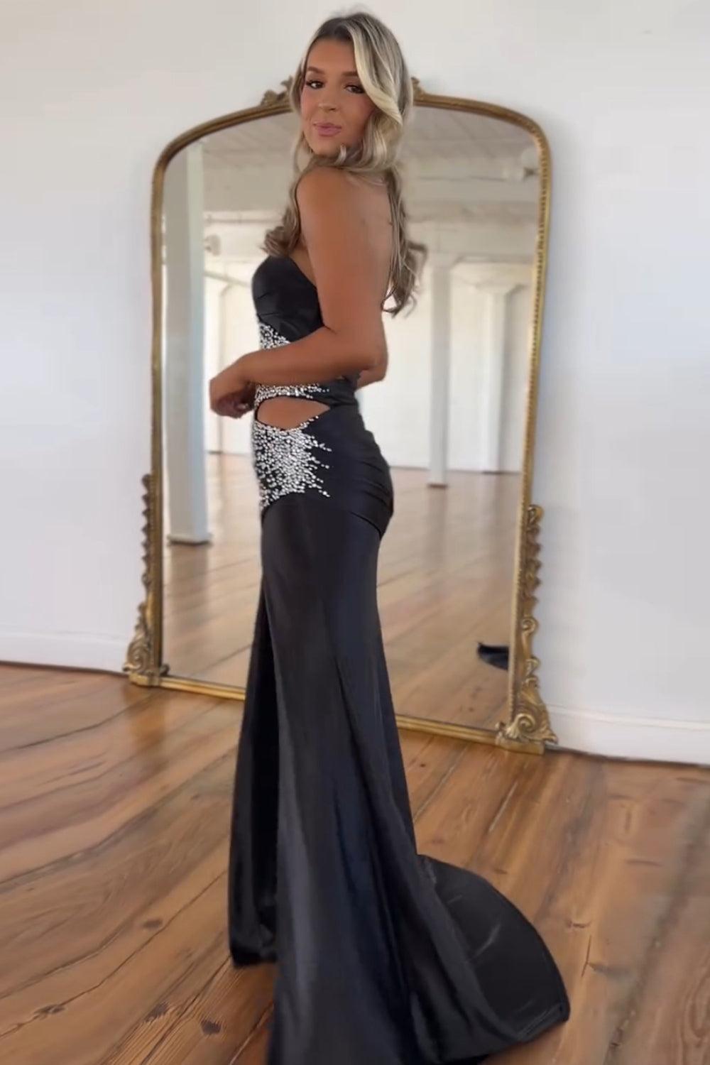 Yellow Prom Dress Beaded Mermaid Sweetheart Long Formal Dress With Slit