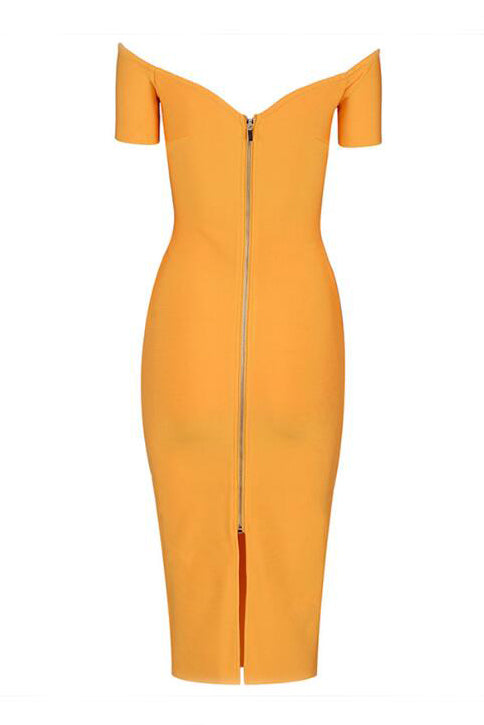 Yellow Sexy Bandage Slit Prom Dress With Short Sleeves - Fashionpara