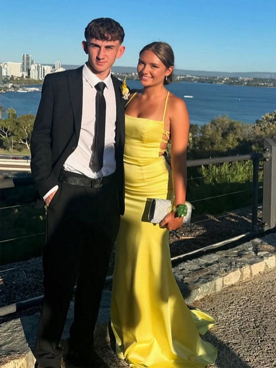 Yellow Mermaid Spaghetti Strap Long Prom Dress
