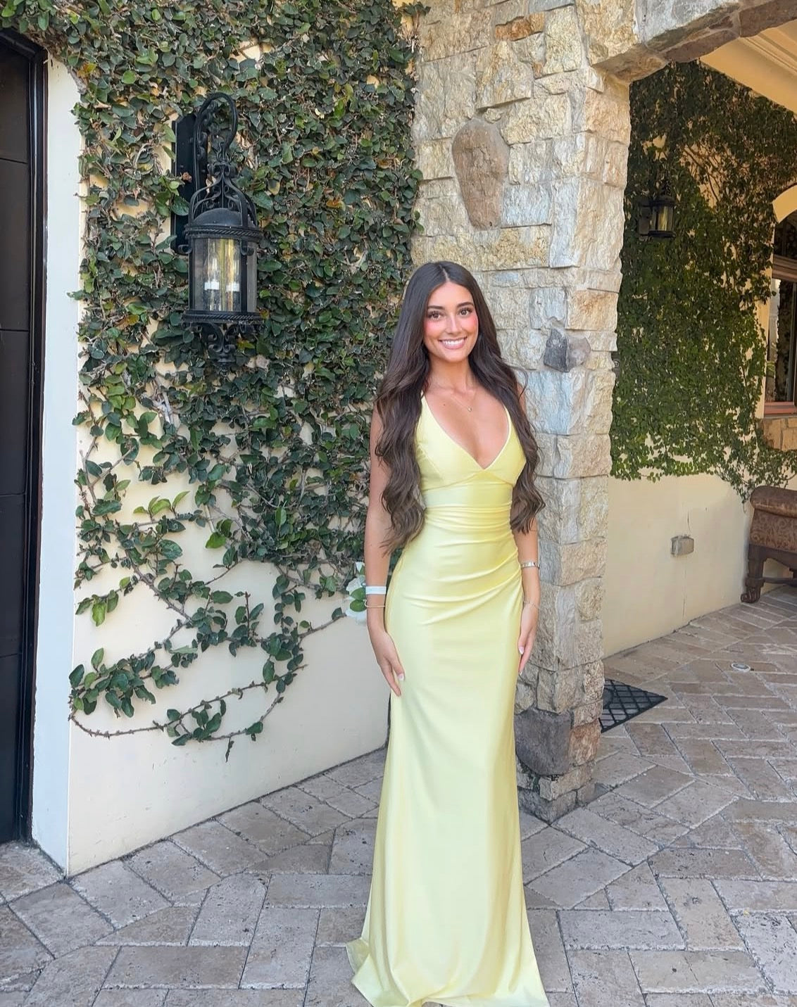 Yellow Satin Mermaid Prom Dress Formal Evening Dress