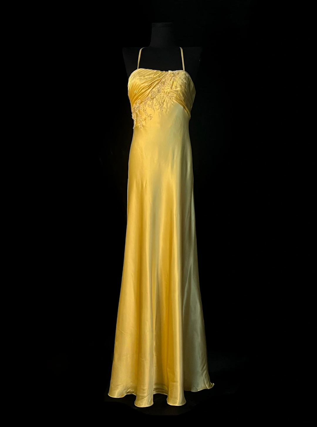 Yellow Satin Prom Dress Formal Evening Gown With Appliques J10130