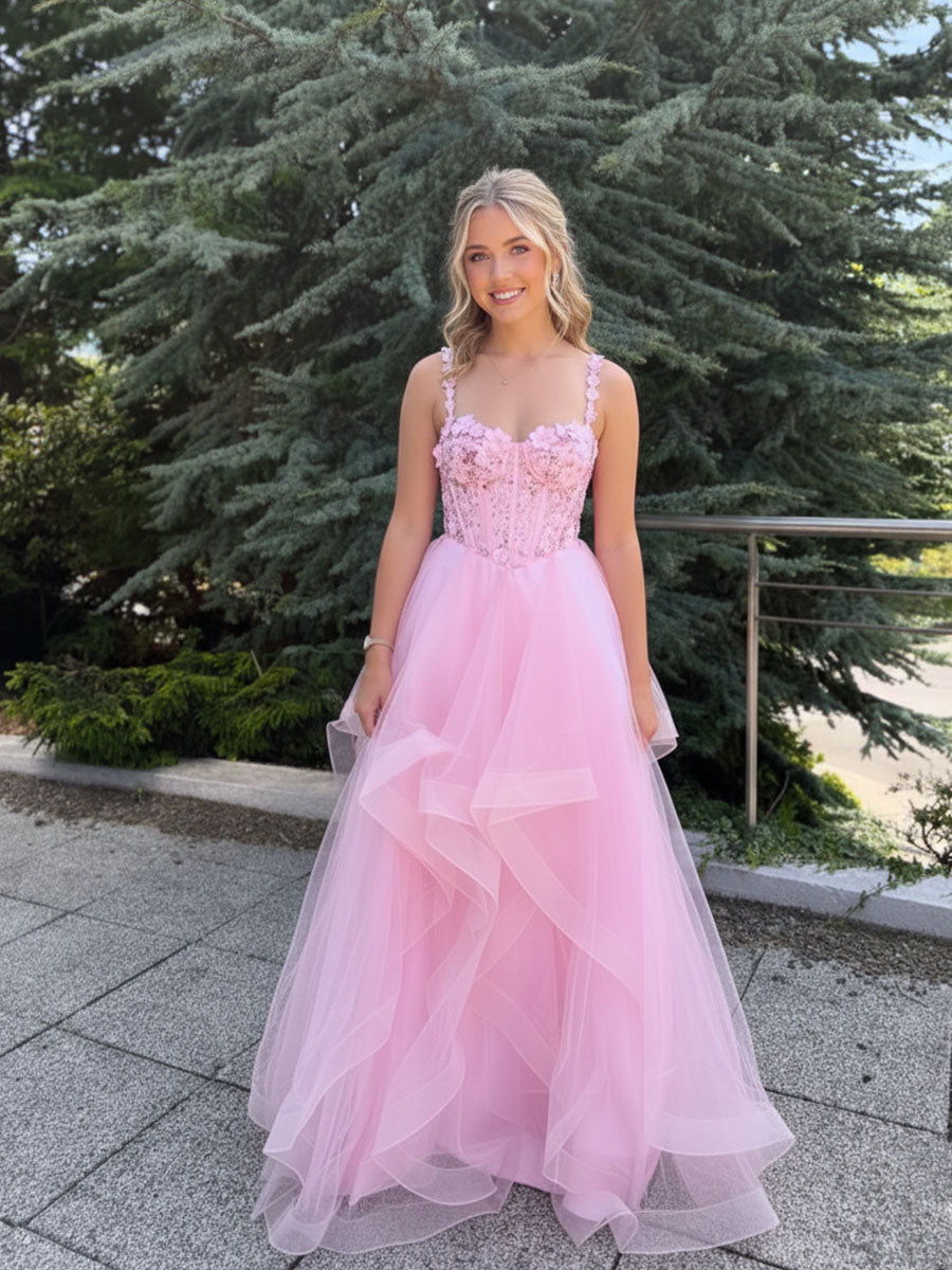 Yellow A-Line Straps Empire-Waist Sweetheart Ruffles Long Prom Dress - View 2 | FashionDia