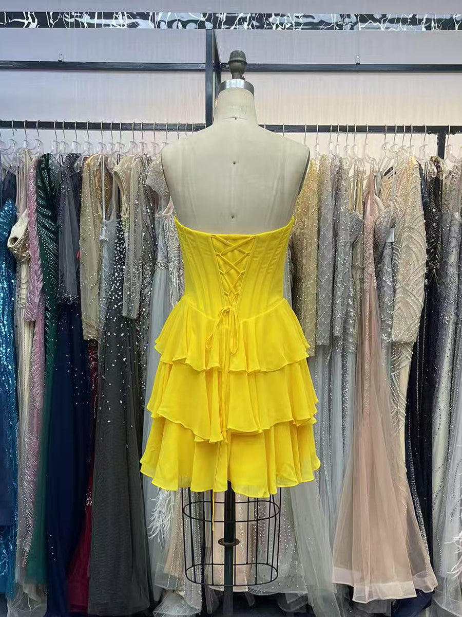 A Line Short Corset Homecoming Dress with Ruffles